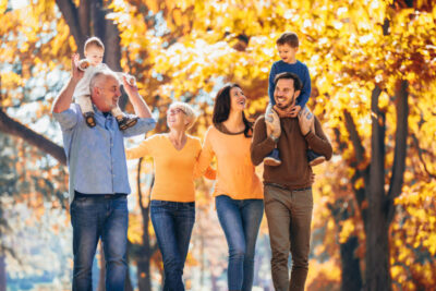 family outdoors covid