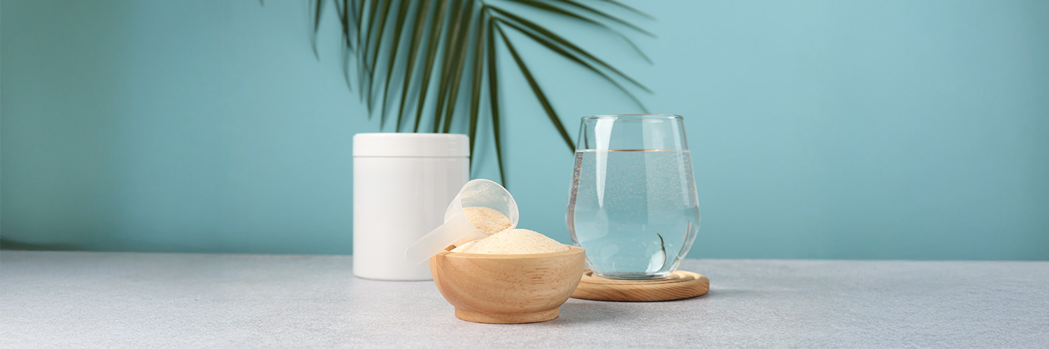 supplement power, representing nutritional lithium, and a glass of water