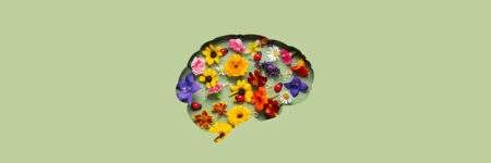 Brain cutout with flowers growing inside