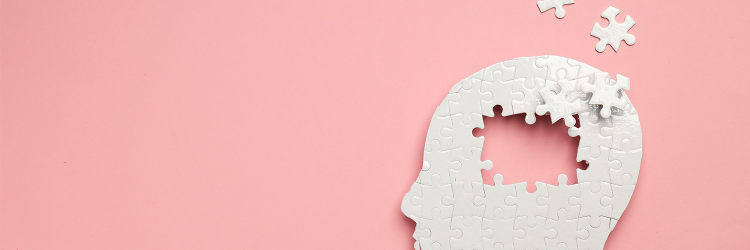 Brain Puzzle Silhouette on Pink Background