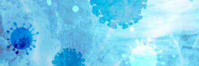 Blue Abstract Viral Molecules on Blurred Background