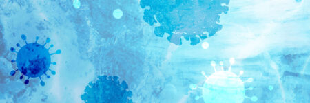 Blue Abstract Viral Molecules on Blurred Background