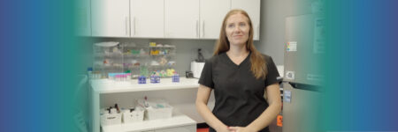 Tresa standing in front of the Rezilir Lab